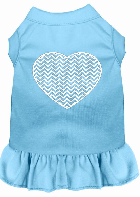 Chevron Heart Screen Print Dress Baby Blue XS